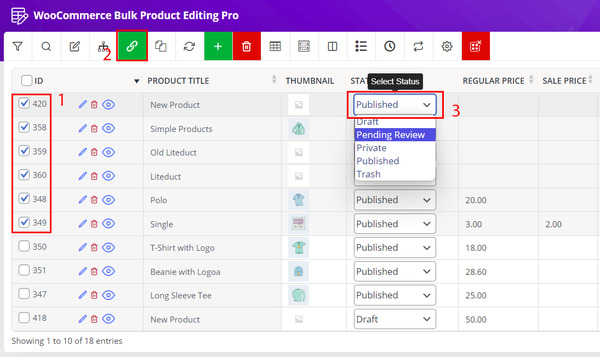 bind edit woocommerce products