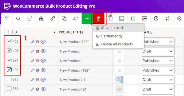 bulk delete woocommerce products