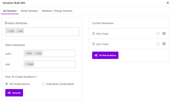 bulk edit woocommerce variations
