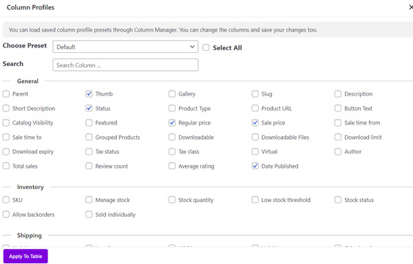 manage bulk edit table columns