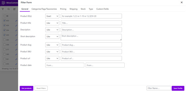 woo bulk edit filter form